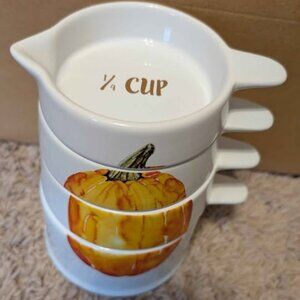 NEW Adorable Pumpkin Ceramic Measuring Cup Set - Fall Decor